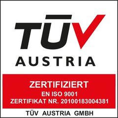 TÜV Austria zertifiziert nach EN ISO 9001, Zertifikat Nr. 20100183004381