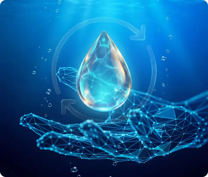 Wassertropfen mit digitaler Netzwerk-Visualisierung